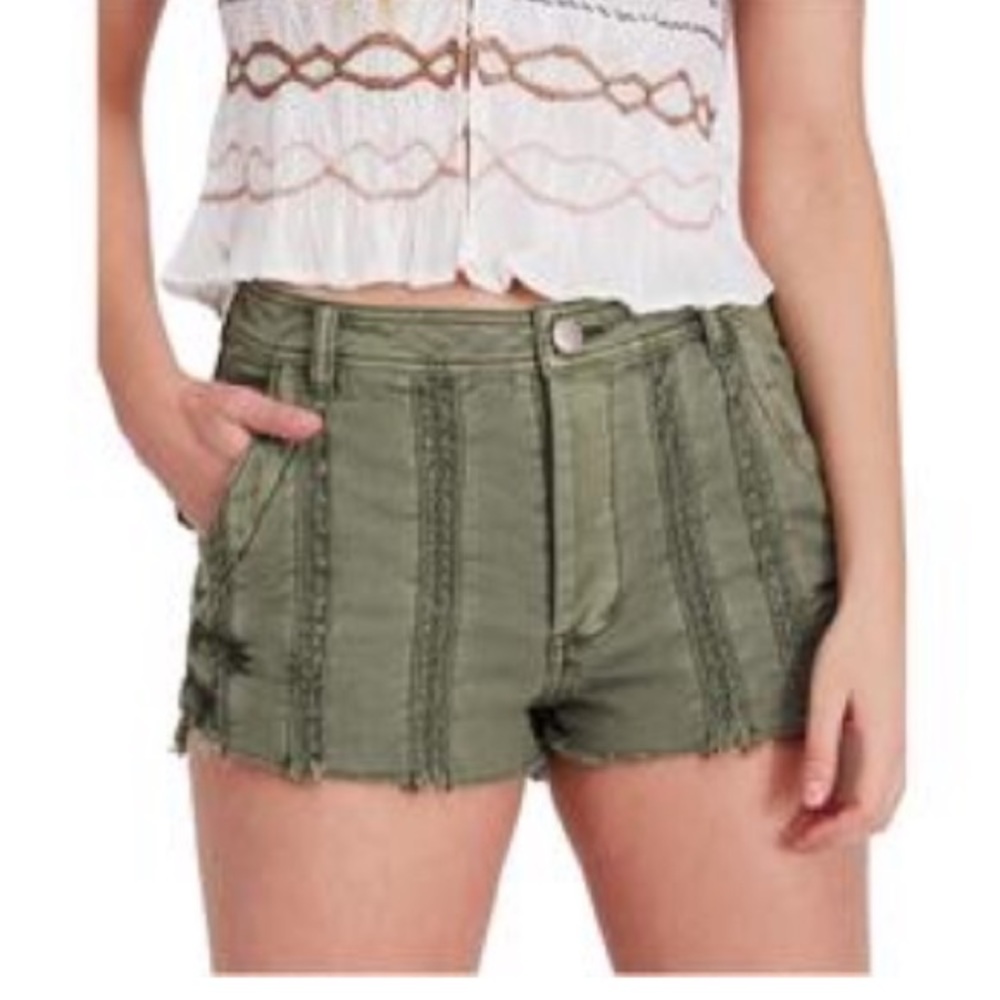 Free People Womens Lace Trim Casual Denim Shorts Green Moss Size 5